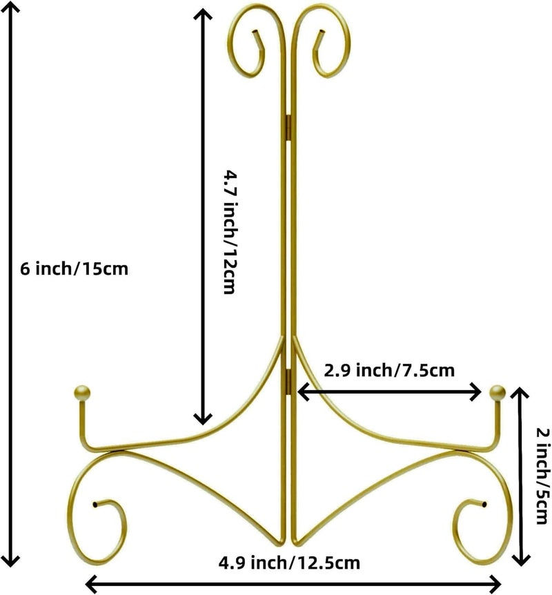 SVENJBB Gold Iron Plate Stand, 6 Inch Plate Holder for Display, Small Metal Plate Display Stands for Cookbook, Picture Frame, Photo, Decorative Plates (6 Inch, 2 Pack) - Image 5